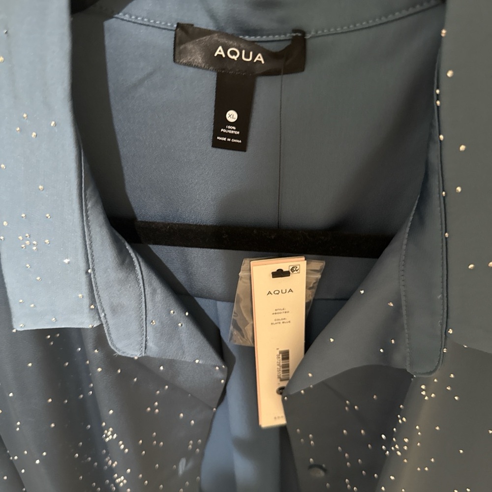 Aqua Blue Blouse with White Accents